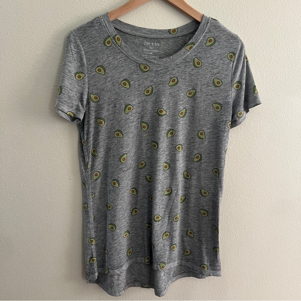Zoe + Liv Avocado T-Shirt, Heather Gray, Size M
